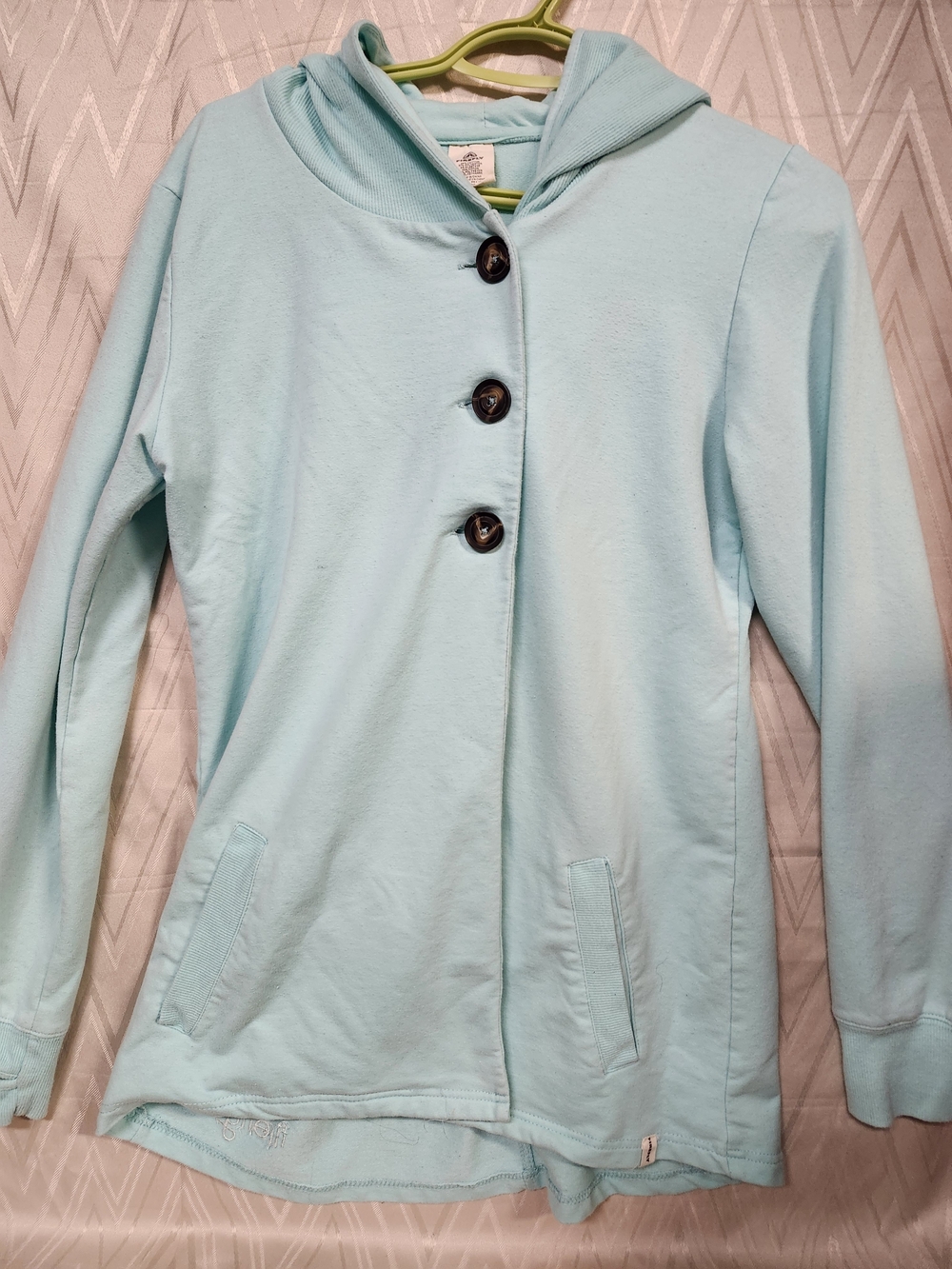Women's Hooded Button-Front Sweatshirt Jacket - Light Aqua